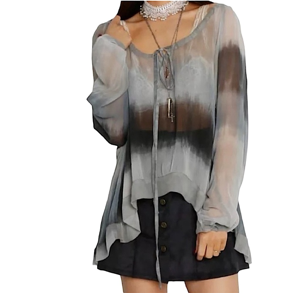 GYPSY JUNKIES: Blue Ombré Sheer Blouse - Size M/L